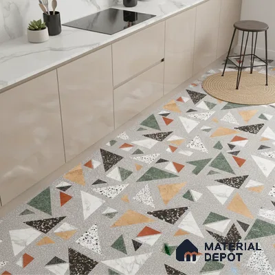 Terrazzo Wall & Floor Tile TL 06605 Kenza Gray 2 ft x 2 ft Vitrified Matte Finish - 9 mm | Suitable for Living Room, Balcony, Courtyard (Sample)