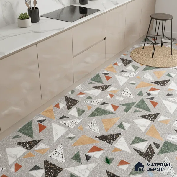 Terrazzo Wall & Floor Tile TL 06605 Kenza Gray 2 ft x 2 ft Vitrified Matte Finish - 9 mm | Suitable for Living Room, Balcony, Courtyard (Sample)