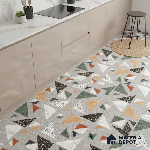 Terrazzo Wall & Floor Tile TL 06605 Kenza Gray 2 ft x 2 ft Vitrified Matte Finish - 9 mm | Suitable for Living Room, Balcony, Courtyard