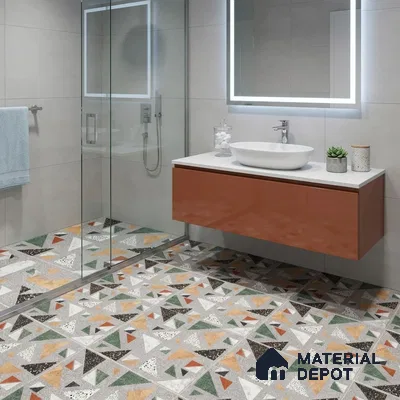 Terrazzo Wall & Floor Tile TL 06605 Kenza Gray 2 ft x 2 ft Vitrified Matte Finish - 9 mm | Suitable for Living Room, Balcony, Courtyard