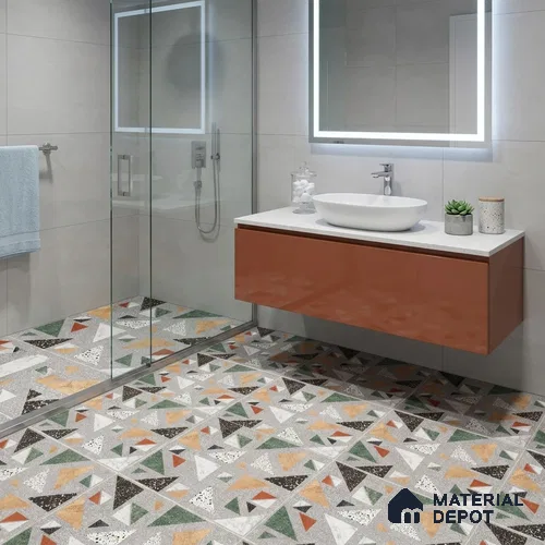 Terrazzo Wall & Floor Tile TL 06605 Kenza Gray 2 ft x 2 ft Vitrified Matte Finish - 9 mm | Suitable for Living Room, Balcony, Courtyard