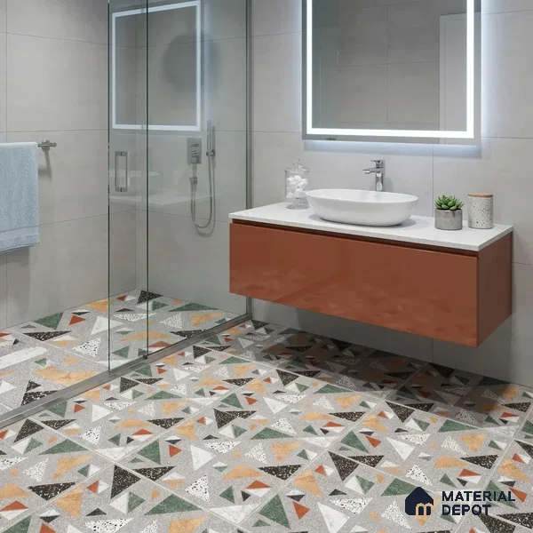 Terrazzo Wall & Floor Tile TL 06605 Kenza Gray 2 ft x 2 ft Vitrified Matte Finish - 9 mm | Suitable for Living Room, Balcony, Courtyard