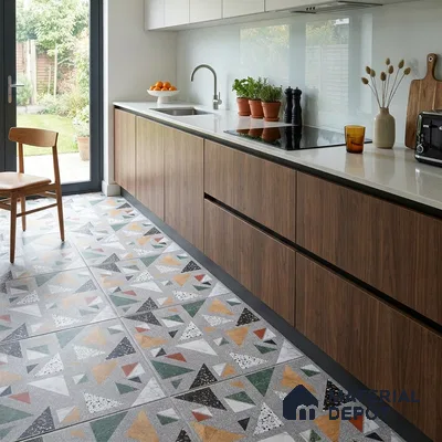 Terrazzo Wall & Floor Tile TL 06605 Kenza Gray 2 ft x 2 ft Vitrified Matte Finish - 9 mm | Suitable for Living Room, Balcony, Courtyard