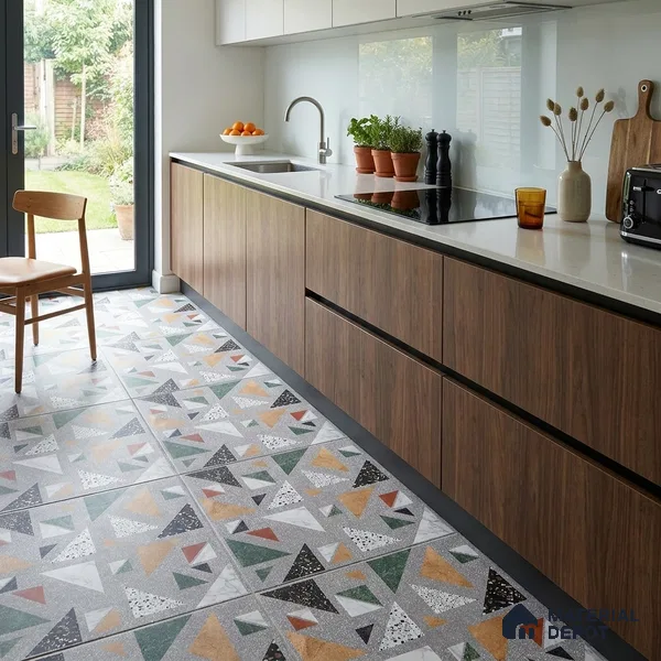Terrazzo Wall & Floor Tile TL 06605 Kenza Gray 2 ft x 2 ft Vitrified Matte Finish - 9 mm | Suitable for Living Room, Balcony, Courtyard