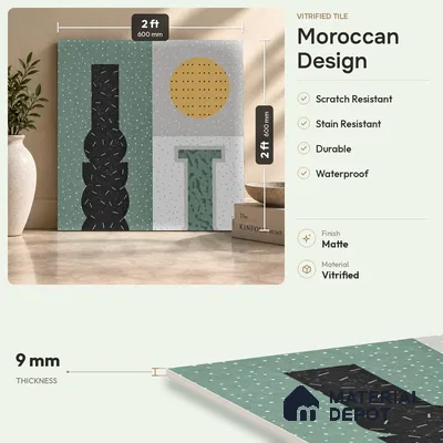 Moroccan Look Wall & Floor Tile TL 06606 Atlas Gray Decor 2 ft x 2 ft Vitrified Matte Finish - 9 mm | 4 Piece Layout | Suitable For Balcony, Bathroom, Balcony | Please Expect a Slight Variation of Pattern