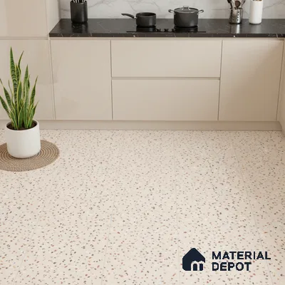 Terrazzo Wall & Floor Tile TL 06607 Electra Ivory 2 ft x 2 ft Vitrified Matte Finish - 9 mm | Suitable for Living Room, Balcony, Courtyard (Sample)