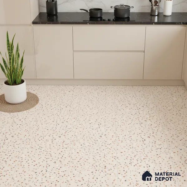 Terrazzo Wall & Floor Tile TL 06607 Electra Ivory 2 ft x 2 ft Vitrified Matte Finish - 9 mm | Suitable for Living Room, Balcony, Courtyard (Sample)