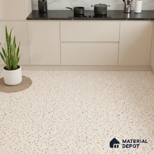 Terrazzo Wall & Floor Tile TL 06607 Electra Ivory 2 ft x 2 ft Vitrified Matte Finish - 9 mm | Suitable for Living Room, Balcony, Courtyard