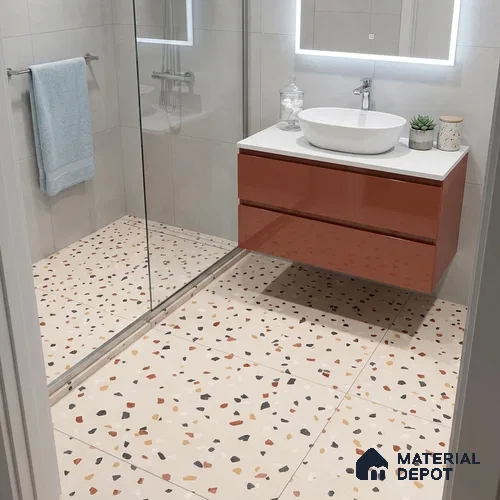 Terrazzo Wall & Floor Tile TL 06607 Electra Ivory 2 ft x 2 ft Vitrified Matte Finish - 9 mm | Suitable for Living Room, Balcony, Courtyard