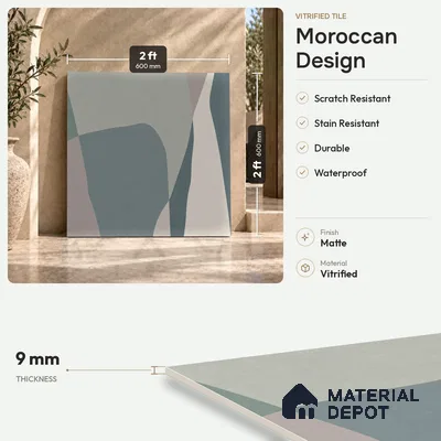 Moroccan Wall & Floor Tile TL 06608 Shapes Gray 2 ft x 2 ft Vitrified Matte Finish - 9 mm | Suitable For Balcony, Bathroom, Dining Area | Please Expect a Slight Variation of Pattern