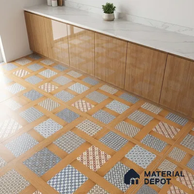 Patterned Wall & Floor Tile TL 06609 Marve Wood Decor 2 ft x 2 ft Vitrified Matte Finish - 9 mm | Suitable for Living Room, Balcony, Courtyard | Please Expect a Slight Variation of Pattern (Sample)