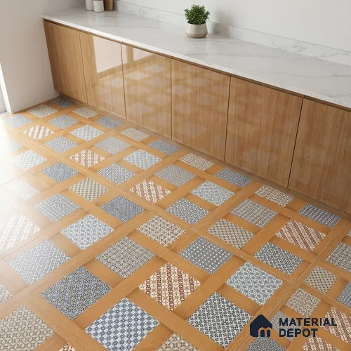 Moroccan Wall & Floor Tile TL 06609 Marve Wood Decor 2 ft x 2 ft Vitrified Matte Finish - 9 mm | Suitable For Kitchen, Balcony, Dining Area | Please Expect a Slight Variation of Pattern