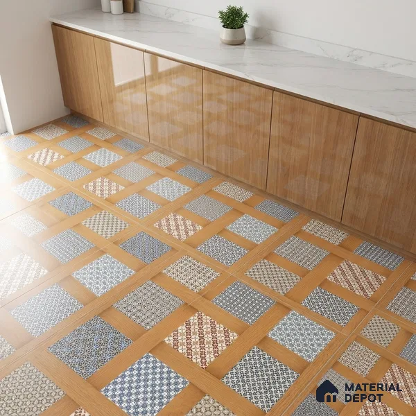 Patterned Wall & Floor Tile TL 06609 Marve Wood Decor 2 ft x 2 ft Vitrified Matte Finish - 9 mm | Suitable for Living Room, Balcony, Courtyard | Please Expect a Slight Variation of Pattern (Sample)