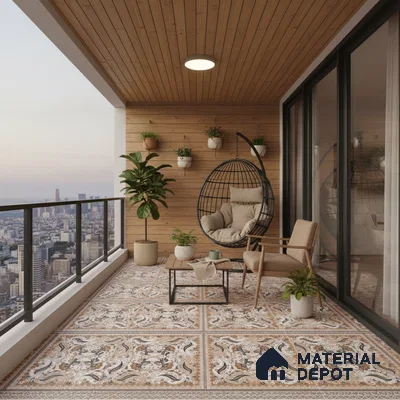 Moroccan Wall & Floor Tile TL 06611 Persian Carpet 2 ft x 2 ft Vitrified Matte Finish - 9 mm | Suitable for Living Room, Balcony, Courtyard | Please Expect a Slight Variation of Pattern (Sample)
