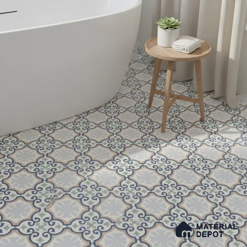 Moroccan Carpet Wall & Floor Tile TL 06616 C Florentine Blue Centre | 1 ft x 1 ft Ceramic Matte Finish - 9 mm | Suitable for Living Room, Bathroom, Kitchen | Please Expect a Slight Variation of Pattern