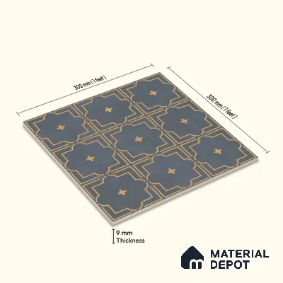 Moroccan Wall & Floor Tile TL 06617 Soul Blue | 1 ft x 1 ft Ceramic Matte Finish - 9 mm | Suitable for Bathroom, Kitchen, Balcony | Please Expect a Slight Variation of Pattern