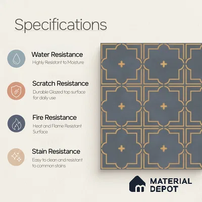 Moroccan Wall & Floor Tile TL 06617 Soul Blue | 1 ft x 1 ft Ceramic Matte Finish - 9 mm | Suitable for Bathroom, Kitchen, Balcony | Please Expect a Slight Variation of Pattern