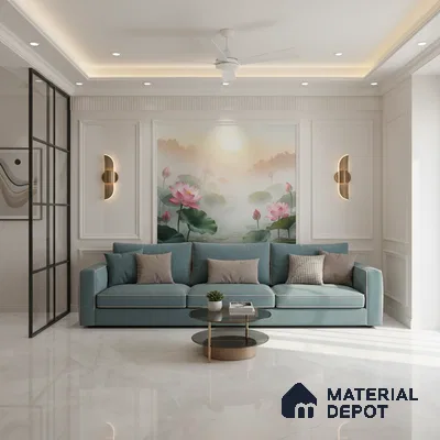 Marble Floor & Wall Large Format Tile TL 06623 Arezo Bianco 6 ft x 4 ft Glossy Finish Vitrified Tile - 9 mm | Suitable for Living Room, Bedroom & Bathroom | Adhesive and Spacers Must be Used During Installation (Sample)