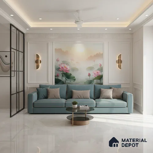 Marble Floor & Wall Large Format Tile TL 06623 Arezo Bianco 6 ft x 4 ft Glossy Finish Vitrified Tile - 9 mm | Suitable for Living Room, Bedroom & Bathroom | Adhesive and Spacers Must be Used During Installation