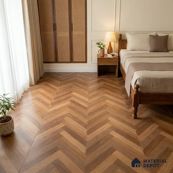 Herringbone Wood Look Floor Tile TL 06650 Rhodium Brown 4 ft x 2 ft Vitrified Matte Finish - 9 mm | (Random 1) | Suitable for Living Room, Bedroom, Bathroom, Kitchen, Office, Elevation & Dining