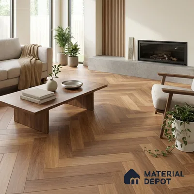Herringbone Wood Look Floor Tile TL 06650 Rhodium Brown 4 ft x 2 ft Vitrified Matte Finish - 9 mm | (Random 1) | Suitable for Living Room, Bedroom, Bathroom, Kitchen, Office, Elevation & Dining
