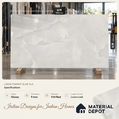 Marble Onyx Wall & Floor Tile TL 06653 Silver 6 ft x 4 ft Glossy Finish Vitrified Tile - 9 mm | 3 Random Designs | Suitable For Living Room, Bedroom, Bathroom | Adhesive and Spacers Must be Used During Installation