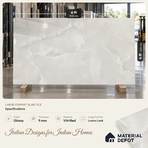 Marble Look Wall & Floor Tile TL 06653 Rose Onyx Bianco 6 ft x 4 ft Vitrified Glossy Finish - 9 mm | (Random 3) | Suitable for Living Room, Bedroom, Bathroom, Kitchen, Office, Elevation & Dining | Adhesive and Spacers Must be Used During Installation