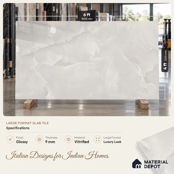 Marble Onyx Wall & Floor Tile TL 06653 Silver 6 ft x 4 ft Glossy Finish Vitrified Tile - 9 mm | 3 Random Designs | Suitable For Living Room, Bedroom, Bathroom | Adhesive and Spacers Must be Used During Installation