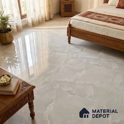 Marble Onyx Wall & Floor Tile TL 06653 Silver 6 ft x 4 ft Glossy Finish Vitrified Tile - 9 mm | 3 Random Designs | Suitable For Living Room, Bedroom, Bathroom | Adhesive and Spacers Must be Used During Installation
