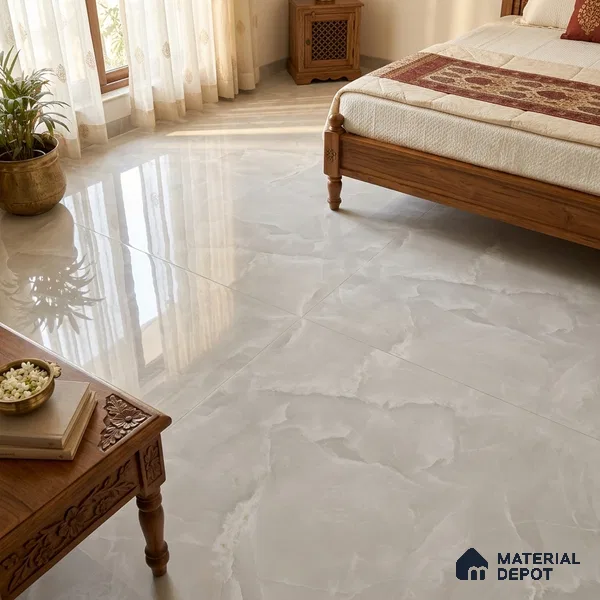 Marble Onyx Wall & Floor Tile TL 06653 Silver 6 ft x 4 ft Glossy Finish Vitrified Tile - 9 mm | 3 Random Designs | Suitable For Living Room, Bedroom, Bathroom | Adhesive and Spacers Must be Used During Installation