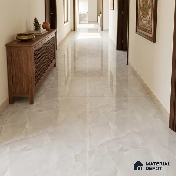 Marble Onyx Wall & Floor Tile TL 06653 Silver 6 ft x 4 ft Glossy Finish Vitrified Tile - 9 mm | 3 Random Designs | Suitable For Living Room, Bedroom, Bathroom | Adhesive and Spacers Must be Used During Installation