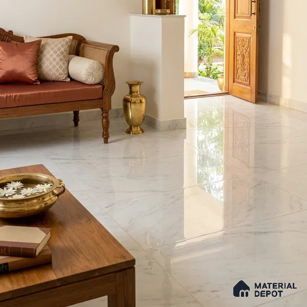 Marble Wall & Floor Tile TL 06654 White 6 ft x 4 ft Glossy Finish Vitrified Tile - 9 mm | 3 Random Designs | Suitable For Living Room, Bedroom, Bathroom | Adhesive and Spacers Must be Used During Installation