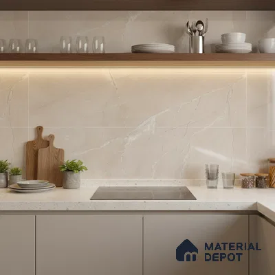 Marble Wall Tile TL 06655 Etania Crema 2 ft x 1 ft Ceramic Glossy Finish - 8 mm | Suitable for Living Room, Kitchen & Bathroom (Sample)