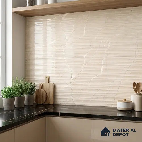 Highlighter Wall Tile TL 06655 C Etania Crema Waves 2 ft x 1 ft Ceramic Glossy Finish - 8 mm | Suitable for Living Room, Kitchen & Bathroom