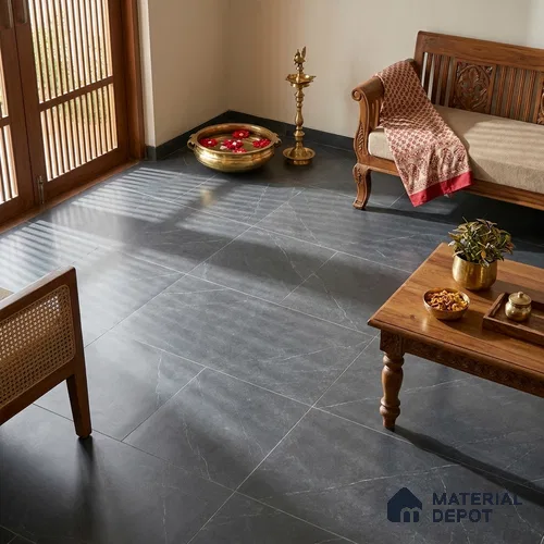 Stone Look Wall & Floor Tile TL 06658 D Polar Charcoal 4 ft x 2 ft Full Body Vitrified Matte Finish - 9 mm | 6 Random Design | Suitable For Living Room, Bedroom, Bathroom