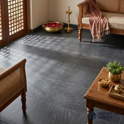 Stone Look Wall & Floor Tile TL 06659 C Mystone Nero 4 ft x 2 ft Full Body Vitrified Matte Finish - 9 mm | 4 Random Design | Suitable For Living Room, Bedroom, Bathroom