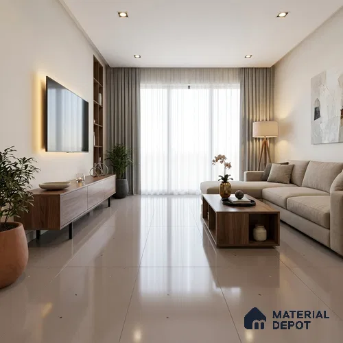 Terrazzo Wall & Floor Tile TL 06660 I Stars Mocha Lux 4 ft x 2 ft Full Body Vitrified Polish Finish - 9 mm | Suitable For Living Room, Bedroom, Bathroom, Terrace, Office & Balcony