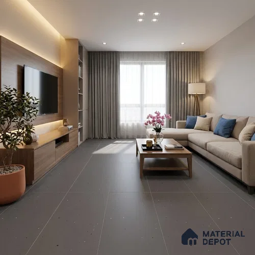 Terrazzo Wall & Floor Tile TL 06660 J Stars Nero Natural 4 ft x 2 ft Full Body Vitrified Matte Finish - 9 mm | Suitable For Living Room, Bedroom, Bathroom, Terrace, Office & Balcony
