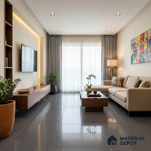 Terrazzo Wall & Floor Tile TL 06660 L Stars Nero Lux 4 ft x 2 ft Full Body Vitrified Polish Finish - 9 mm | Suitable For Living Room, Bedroom, Bathroom, Terrace, Office & Balcony