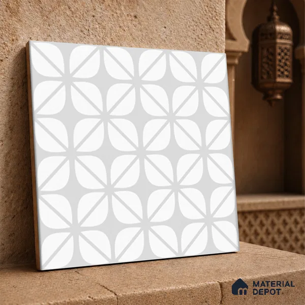 Moroccan Wall & Floor Tile TL 06662 Madrid 1 ft x 1 ft White Ceramic Carving Matte Finish Tile - 9 mm | Suitable for Bathroom, Kitchen, Balcony | Please Expect a Slight Variation of Pattern
