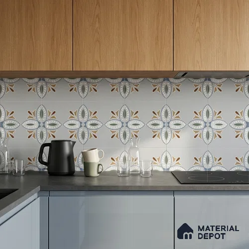Moroccan Wall & Floor Tile TL 06663 Julia 1 ft x 1 ft Grey Ceramic Carving Matte Finish Tile - 9 mm | Suitable for Bathroom, Kitchen, Balcony | Please Expect a Slight Variation of Pattern