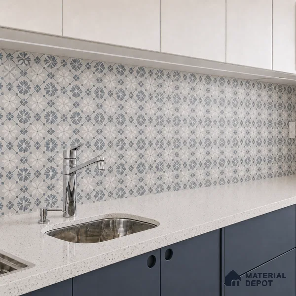 Moroccan Wall & Floor Tile TL 06665 C Aceo 1 ft x 1 ft Light Blue Ceramic Glue Matte Finish Tile - 9 mm | Suitable for Bathroom, Kitchen, Balcony | Please Expect a Slight Variation of Pattern