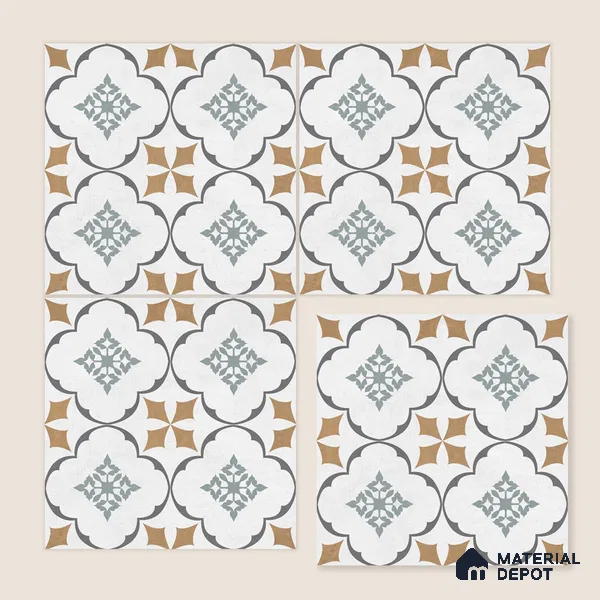 Moroccan Wall & Floor Tile TL 06671 Fabola 1 ft x 1 ft Multi Colour Ceramic Glue Matte Finish Tile - 9 mm | Suitable for Bathroom, Kitchen, Balcony | Please Expect a Slight Variation of Pattern