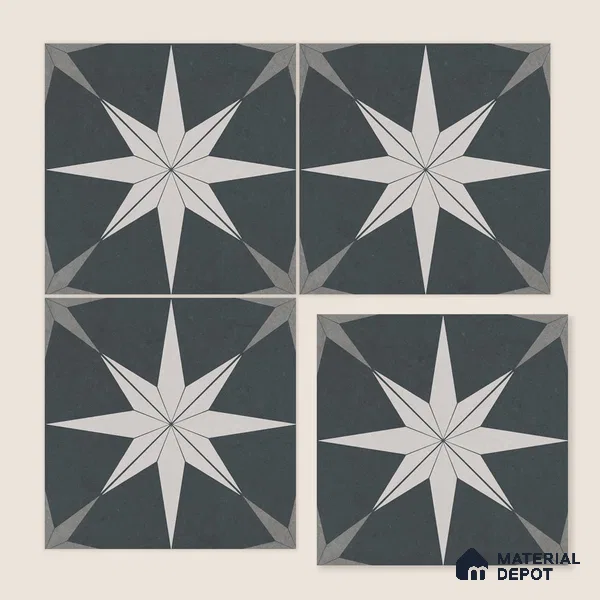 Moroccan Wall & Floor Athangudi Tile TL 06675 B Riga 1 ft x 1 ft Grey Ceramic Glue Matte Finish Tile - 9 mm | Suitable for Bathroom, Kitchen, Balcony | Please Expect a Slight Variation of Pattern
