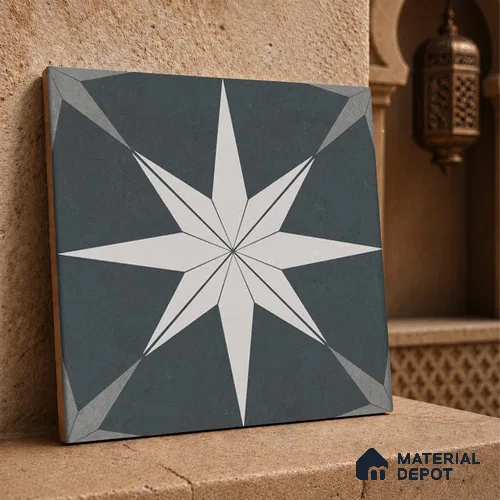 Moroccan Wall & Floor Athangudi Tile TL 06675 B Riga 1 ft x 1 ft Grey Ceramic Glue Matte Finish Tile - 9 mm | Suitable for Bathroom, Kitchen, Balcony | Please Expect a Slight Variation of Pattern