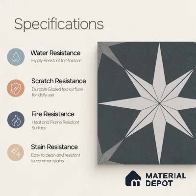 Moroccan Wall & Floor Athangudi Tile TL 06675 B Riga 1 ft x 1 ft Grey Ceramic Glue Matte Finish Tile - 9 mm | Suitable for Bathroom, Kitchen, Balcony | Please Expect a Slight Variation of Pattern
