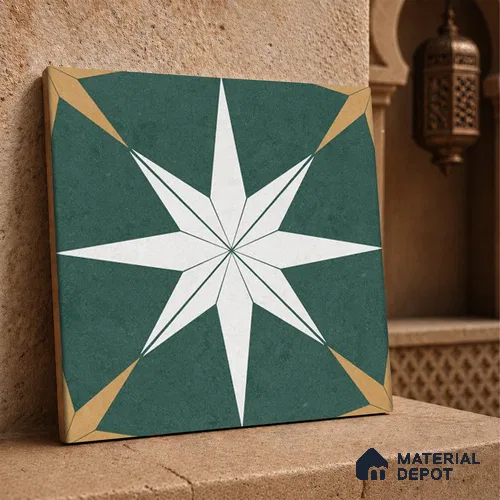 Moroccan Wall & Floor Athangudi Tile TL 06675 C Riga 1 ft x 1 ft Green Ceramic Glue Matte Finish Tile - 9 mm | Suitable for Bathroom, Kitchen, Balcony | Please Expect a Slight Variation of Pattern