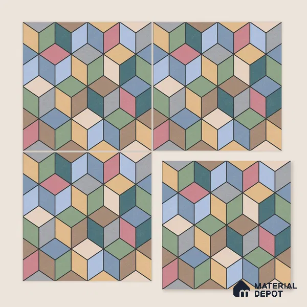 Moroccan Wall & Floor Tile TL 06676 Norland 1 ft x 1 ft Multi Colour Ceramic Glue Matte Finish Tile - 9 mm | Suitable for Bathroom, Kitchen, Balcony | Please Expect a Slight Variation of Pattern