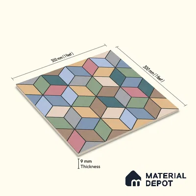 Moroccan Wall & Floor Tile TL 06676 Norland 1 ft x 1 ft Multi Colour Ceramic Glue Matte Finish Tile - 9 mm | Suitable for Bathroom, Kitchen, Balcony | Please Expect a Slight Variation of Pattern