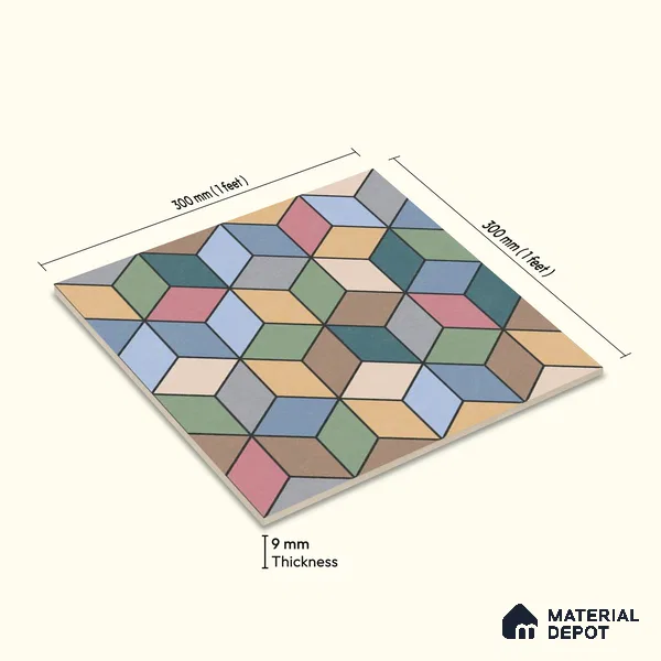 Moroccan Wall & Floor Tile TL 06676 Norland 1 ft x 1 ft Multi Colour Ceramic Glue Matte Finish Tile - 9 mm | Suitable for Bathroom, Kitchen, Balcony | Please Expect a Slight Variation of Pattern